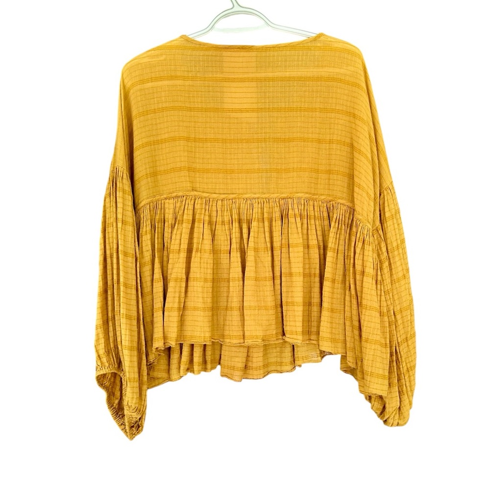 Balloon sleeve peasant top mustard blouse - Picture 3 of 4